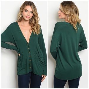 HUNTER GREEN BUTTON DOWN CARDIGAN